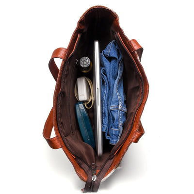 Tan & White Hair-on Leather Tote Bag