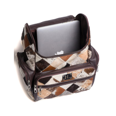 Multi Patch Brown Hair-On Leather Backpack