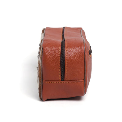 Tan & White Toiletry Bag Hair-on Leather For Men & Women