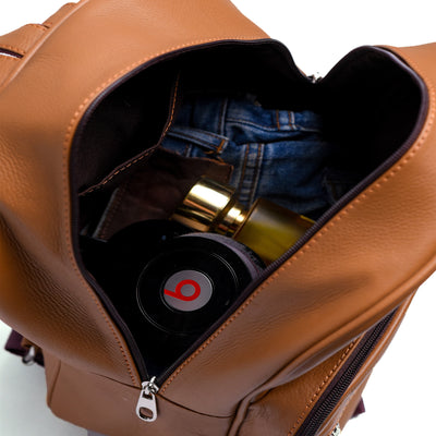 Camel Tan Finished Leather Mini Backpack