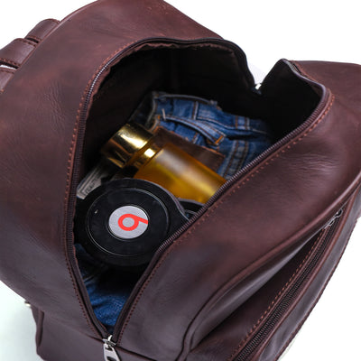 Brown Finished Leather Mini Backpack