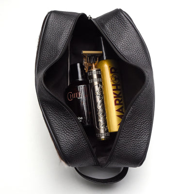 Black & White Toiletry Bag Hair-on Leather For Men & Women