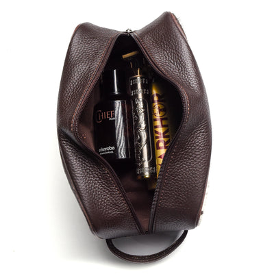 Brown & White Toiletry Bag Hair-on Leather For Men & Women