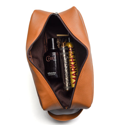 Camel Tan Milt Leather Toiletry Bag For Men & Women