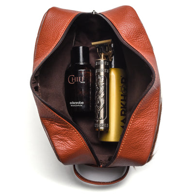 Tan & White Toiletry Bag Hair-on Leather For Men & Women